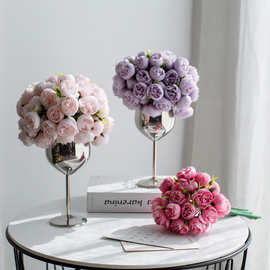 仿真花束假花客厅装饰摆件高脚杯绢花餐桌花套装花艺办公室摆设
