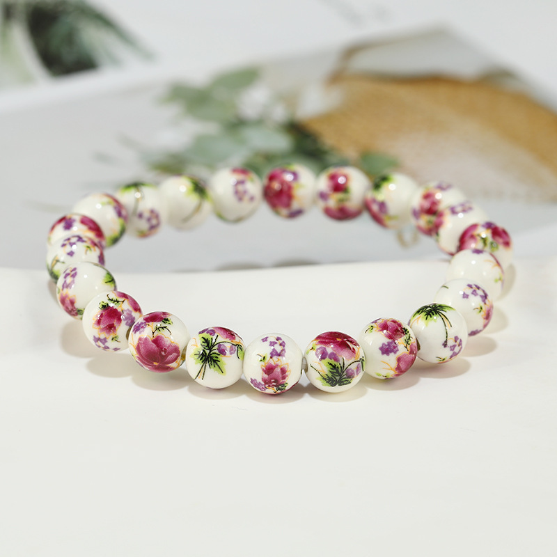 17g Weight ceramics Pendant Material Bracelets Classification Elastic string Chain Material 1 Piece Quantity Holiday, Daily Occasion ceramics Material Flower Pattern Women's Gender Beaded Design Ethnic Style Style Ethnic Style Flower Ceramics Wholesale Bracelets 10