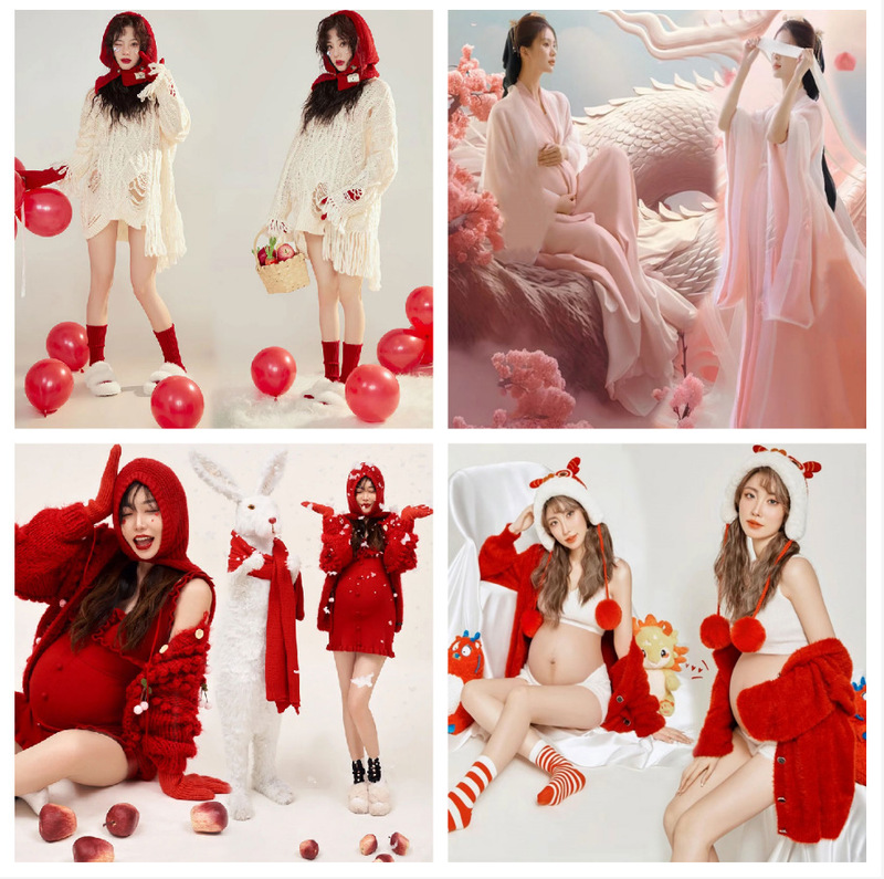 Pregnant women's photo studio French new retro oil painting style photo clothing pregnant mommy indoor new shooting dress