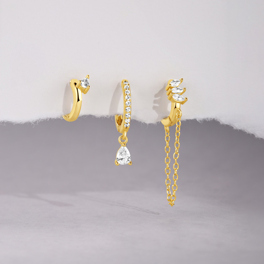 5g Weight 925 Sterling Silver Ear Needle Material Zircon Inlay Material Earrings Classification 1 Set Quantity Holiday, Daily Occasion 925 Sterling Silver Material Geometric Pattern Women's Gender Asymmetrical, Inlay Design Simple Style, Shiny Style 1 Set 925 Sterling Silver Zircon Geometric Earrings 9