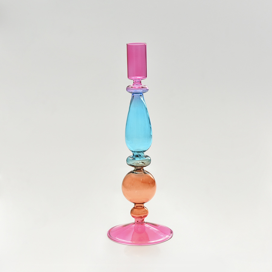 Creativo en vidrio de colores candelabro decoraciones para el hogar boda props de disparo retro contraposición candelabro fábrica al por mayor