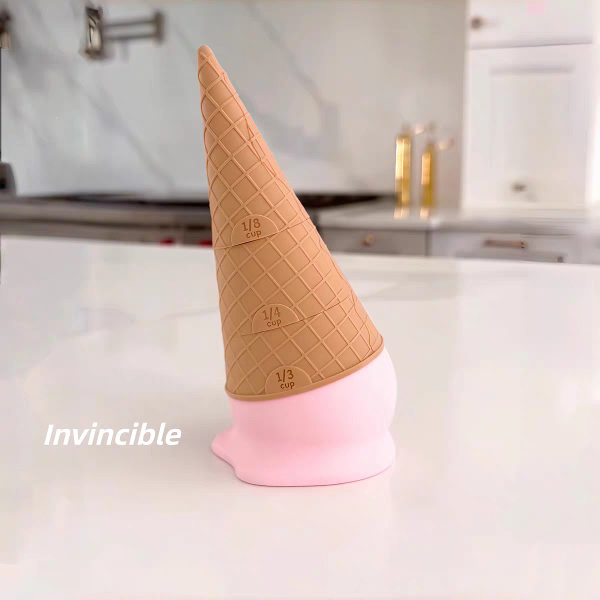 爆款甜筒冰淇凌量杯硅胶刻度量勺四件套厨房烘焙奶粉刻度调料计量