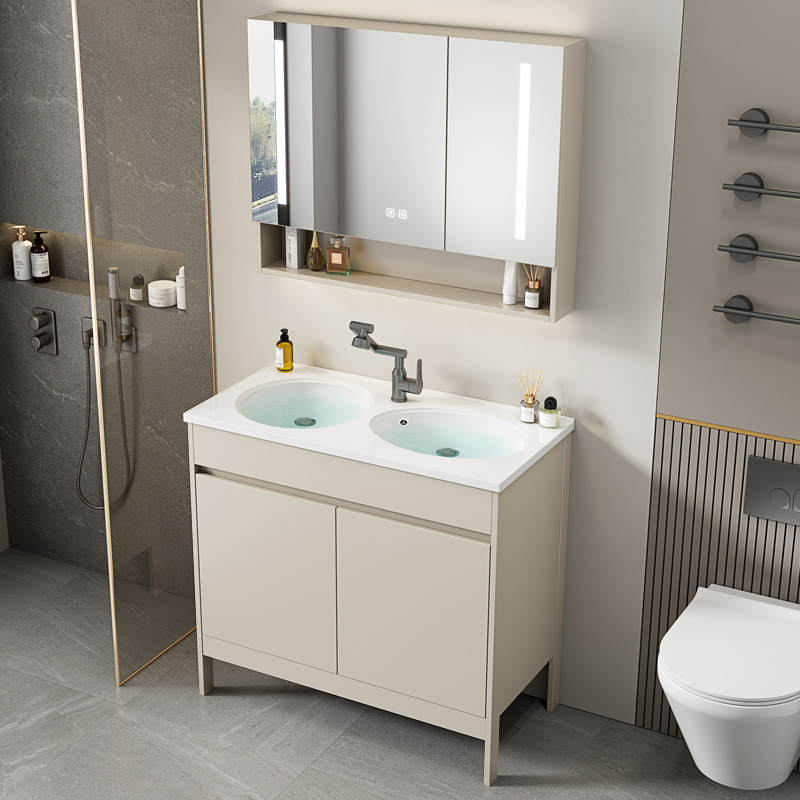 Espacio piso de aluminio todo en uno cerámica doble baño doble combinación de gabinete de baño baño baño lavado de manos lavabo mesa de lavado piscina