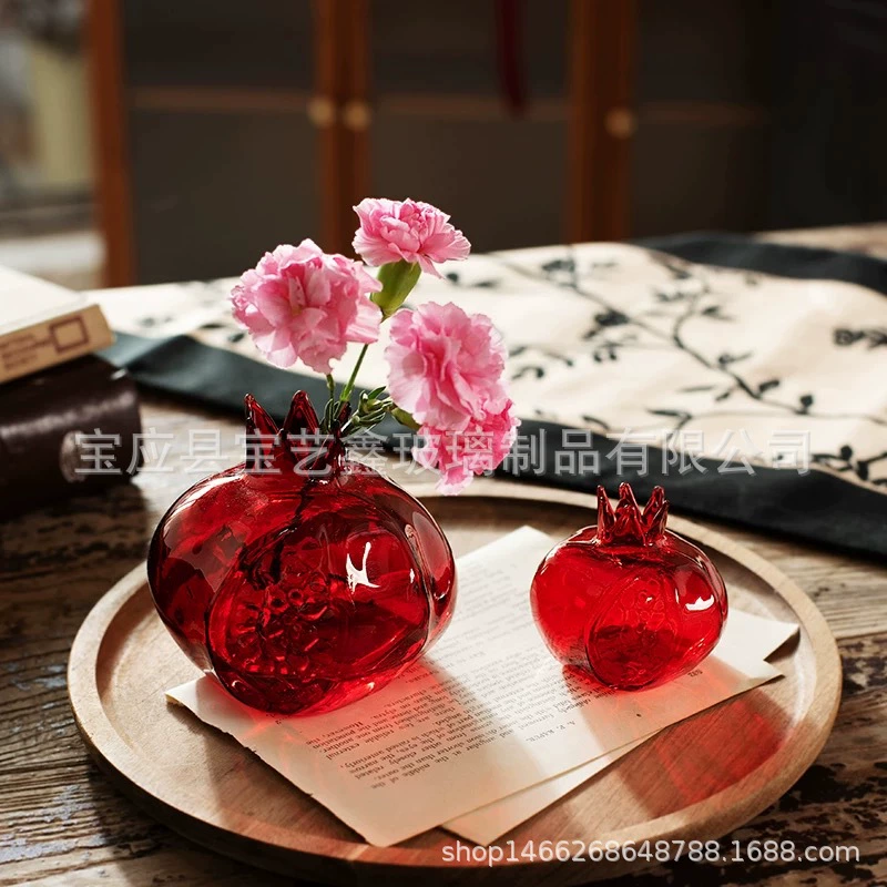 Красное стекло, цветок граната, настольный чайный коврик, мини-настольные украшения, гидропонное растение, маленькая ваза, оптовая продажа