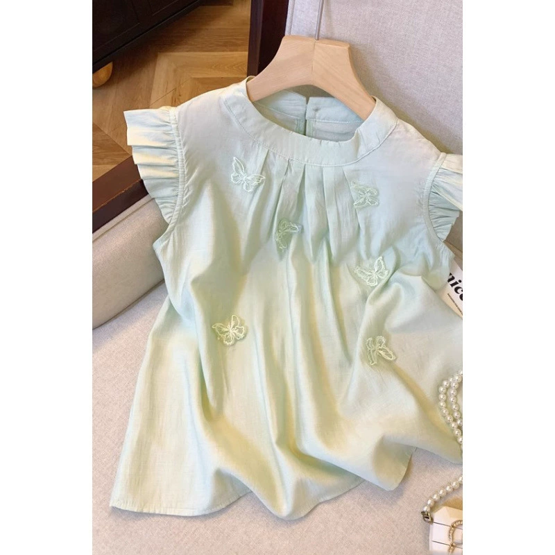 Шикарная женская блузка с трехмерными рукавами-бабочками и рюшами во французском стиле, новая летняя сказочная свежая кукольная рубашка-топ.