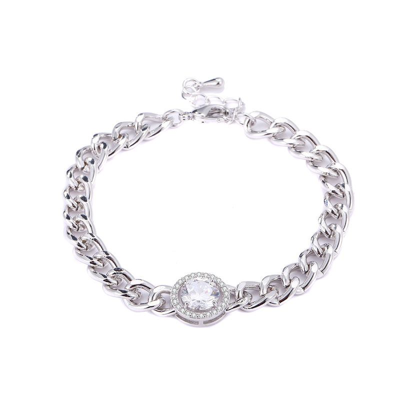 2024 Korean Popular Diamond Bracelet for Women Zircon Niche High-End Retro Single Diamond Cuban Chain Bracelet