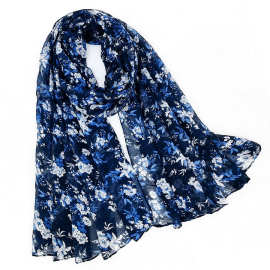 跨境新款欧美印花围巾女藏青色巴厘纱巾时尚百搭空调披肩厂家直销