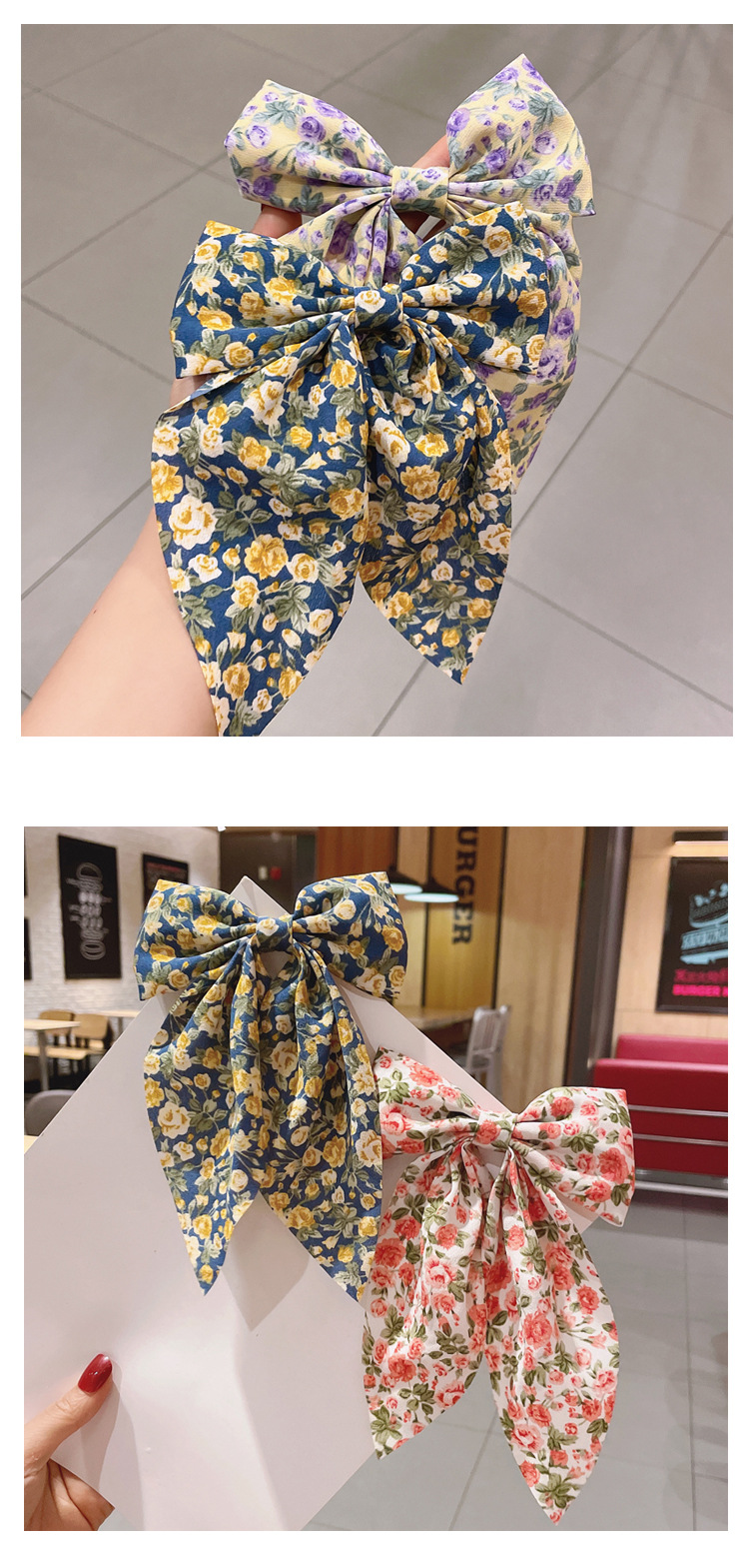 Retro floral bow ribbon ponytail hairpinpicture4