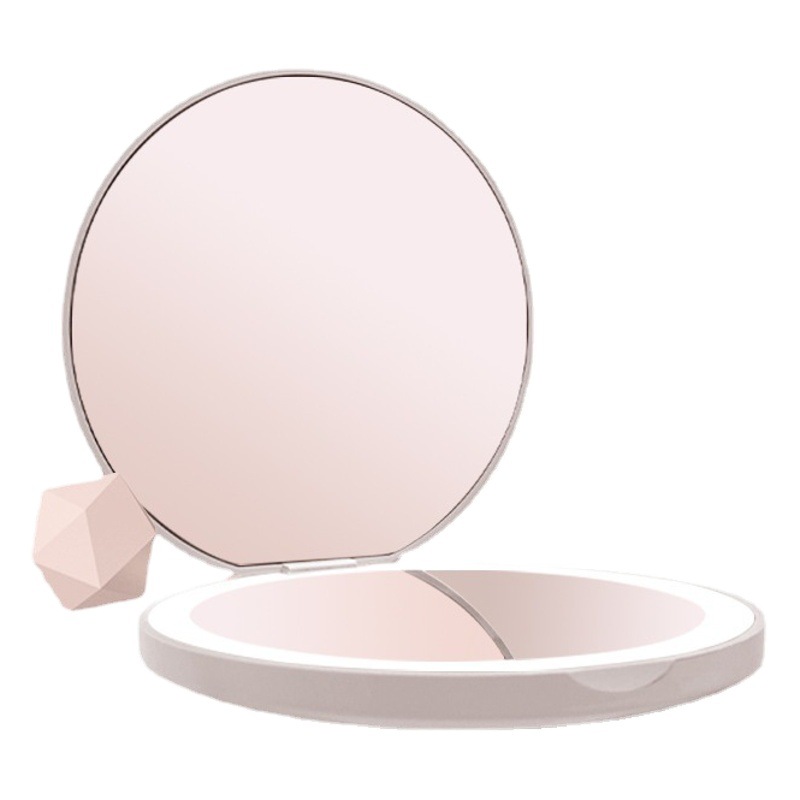 Espejo de maquillaje led portátil recargable transfronterizo con luz de mano bolsillo espejo plegable regalo portátil espejo de mano