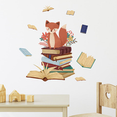 卡通可愛狐狸書本兒童臥室玄關家居裝飾牆貼背景布置貼紙自粘批發