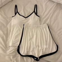 莫代尔吊带套装带胸垫少女睡衣女2024夏新款纯色运动风外穿家居服