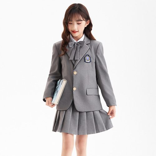 Summer and Autumn New Student Uniforms for Boys and Girls, Academic Style Suit, Class Uniform Set, Gray, Performance Costume for June 1st