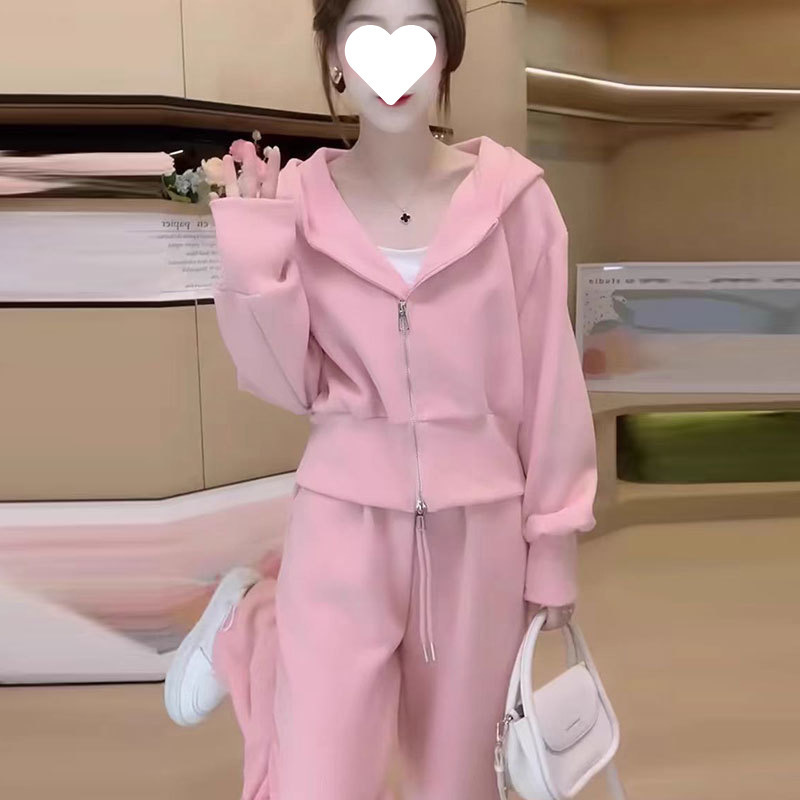 春秋季奶油色系穿搭棉/棉休闲运动套装女网红炸街减龄显瘦|undefined