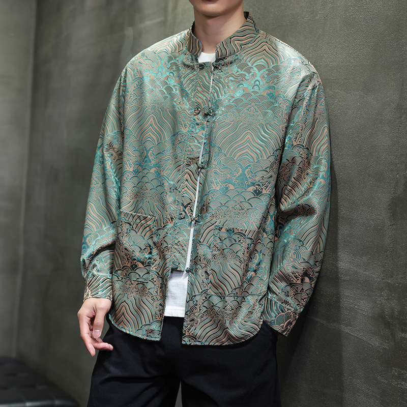 Autumn New Chinese Style Jacquard Long-Sleeved Shirt Men's Loose Casual Shirt Jacket