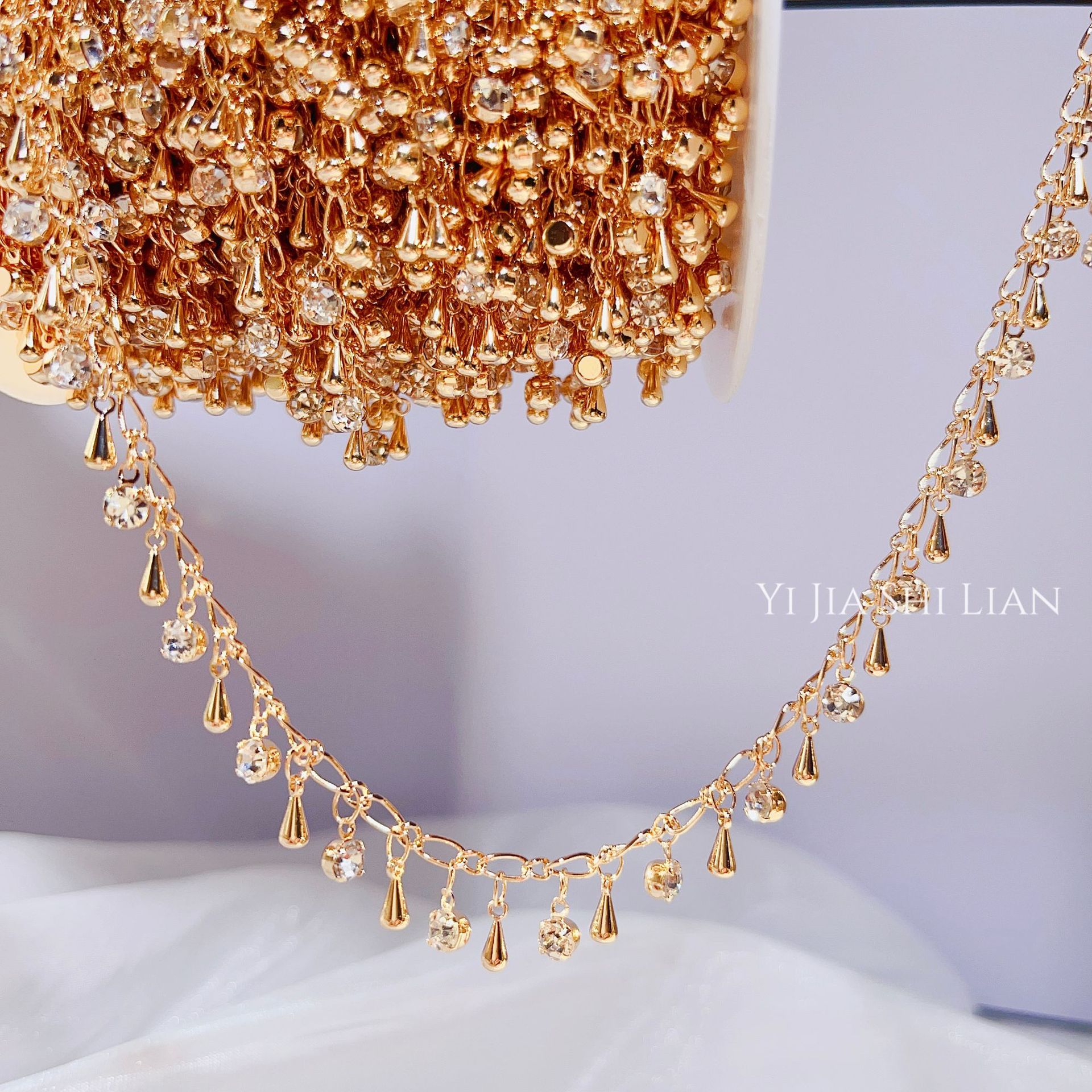 DIY antiguo exótico accesorios para el cabello gota de agua Cadena de circón de cobre puro de alta color cadena de la borla de retención magnífica cadena del oído del trigo