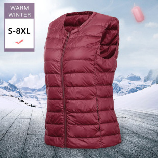Down Vest Women's Autumn and Winter New Round Neck Zipper Plus Large Size White Duck Down Light Short Vest nylmj