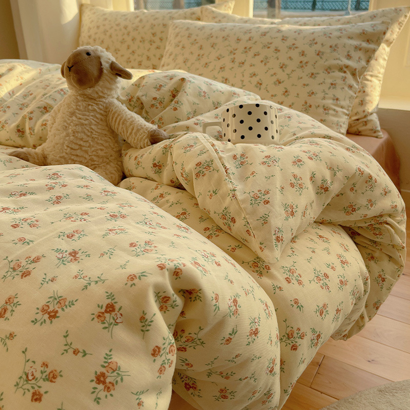 Cama de hilo de doble capa de algodón de grado materno-infantil de clase A, funda de edredón de algodón de cuatro piezas, sábana 2025 nuevo estilo universal de cuatro estaciones