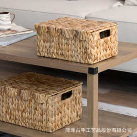 草编收纳篮客厅带盖杂物零食储物筐卧室柜橱衣物内衣整理篮编织筐