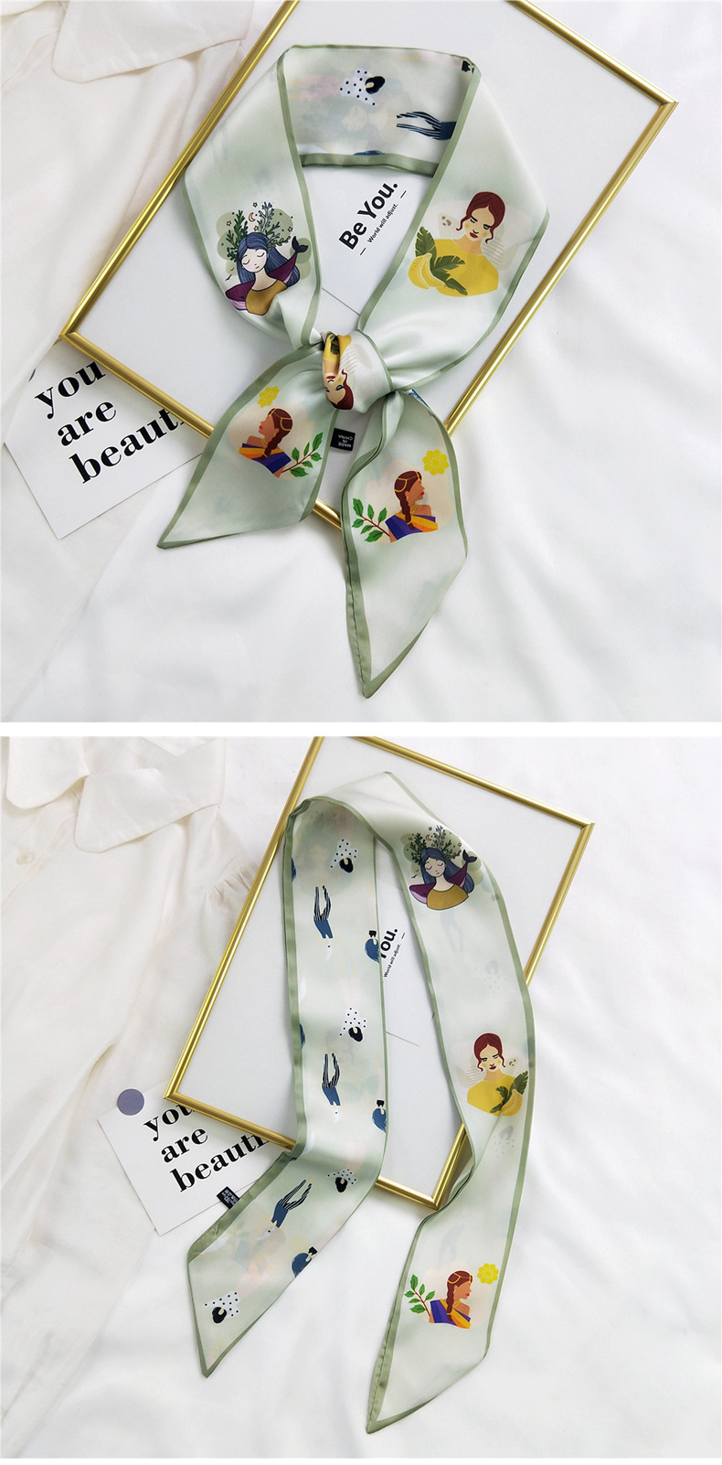20g Weight Silk Scarf Classification Travel Occasion Unisex Gender Sweet Style Khaki, Multicolor, Dark Blue, White, Red, Green, Blue, Yellow, Black Color Fashion Silk Scarf Hair Tie 14