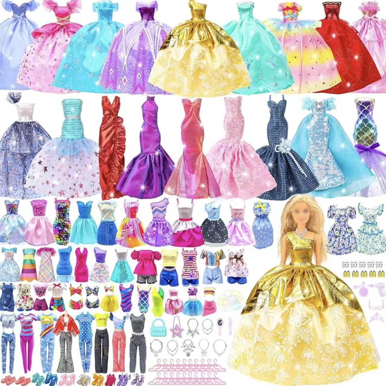 100-piece dress-up doll set with accessories, toys, girls' wedding dresses, gowns, dresses, pants, and shoes (cross-border Amazon).