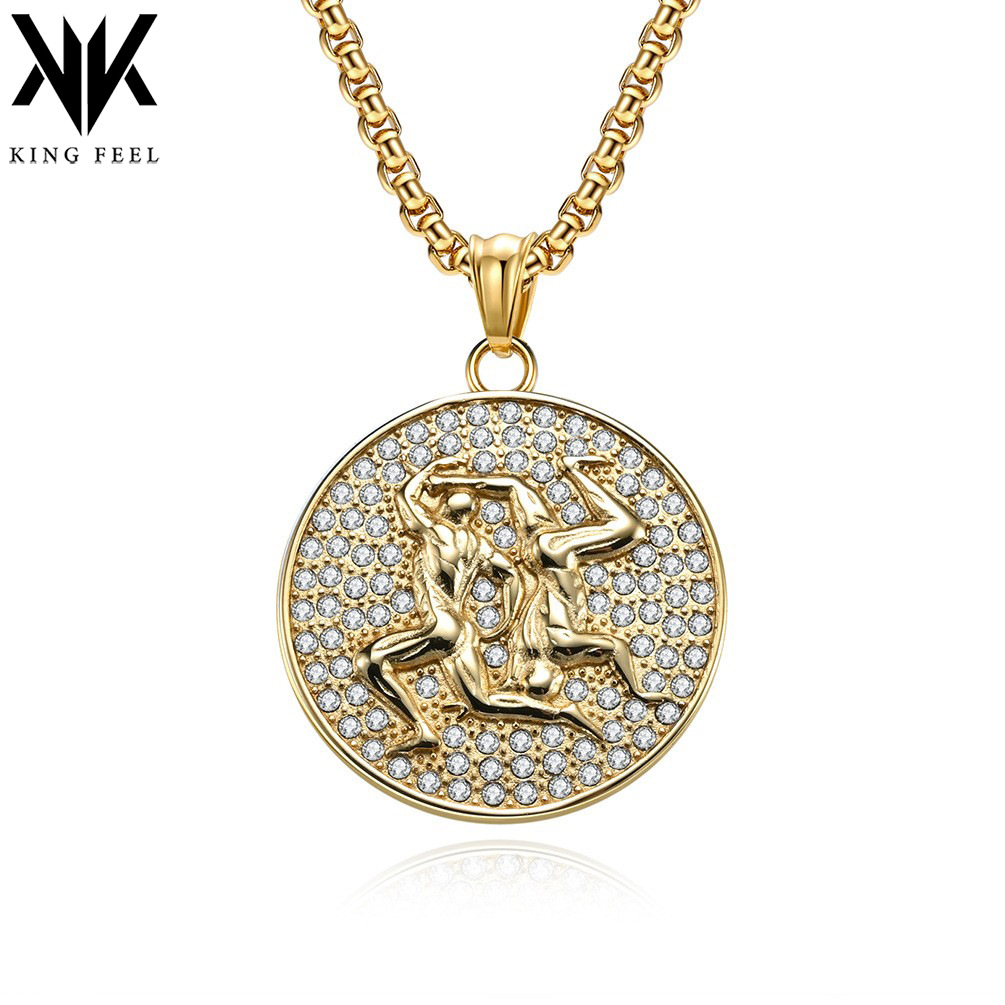 亚马逊欧美风十二星座满钻钛钢项链 HIPHOP小众个性潮人穿搭吊坠