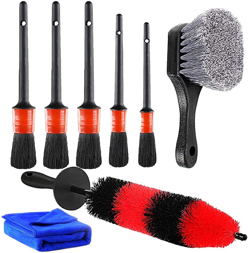 8件汽车细节套件,用于轮胎和轮辋清洁污垢,汽车细节包括长软轮刷