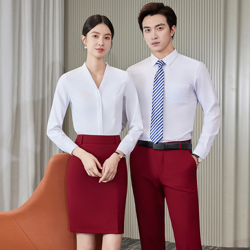 Lly6729 Professional White Shirt 2025 Spring & Fall Men's and Women's Hotel Waiter Work Clothes V Neck Shirt Workwear Lly6729 Professional White Shirt 2025 Spring & Fall Men's and Women's Hotel Waiter Work Clothes V Neck Shirt Workwear