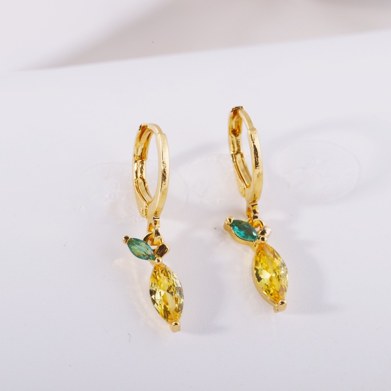 Fruit Earring Necklace Set Colorful CZ Zircon Earrings Grape Cherry Piercing Jewelry Gold detail image 8
