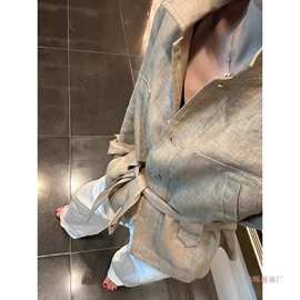 法式复古长袖衬衫外套女早秋新款时尚设计感老钱风卡其色收腰上衣