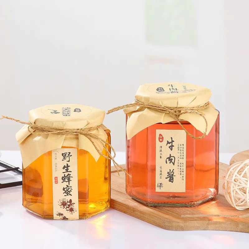 厂家常年现货六棱玻璃瓶酱菜瓶蜂蜜瓶空装玻璃瓶牛肉酱瓶