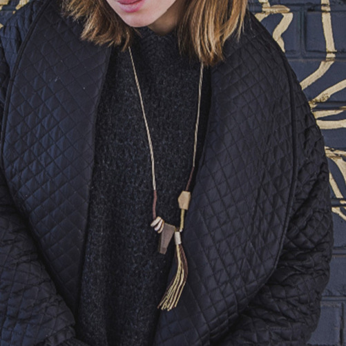 Vintage woven tassel wooden block pendant original handmade necklace jewelry artistic personality long women's sweater chain