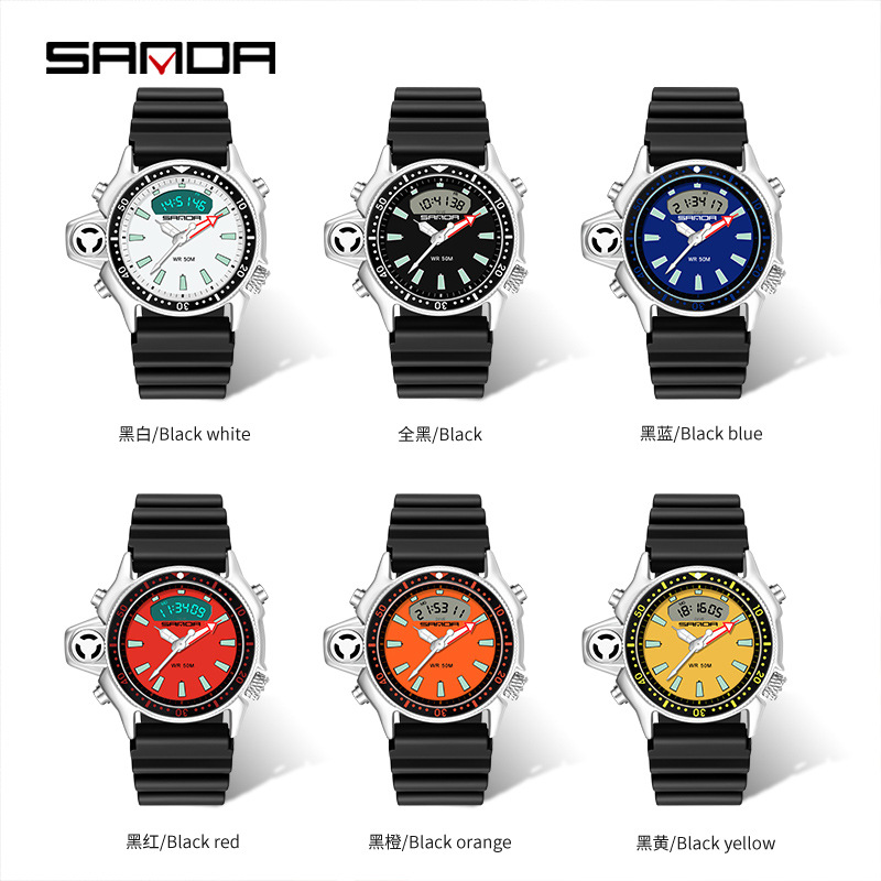 Sanda transfronterizo reloj de tendencia europea y americana reloj deportivo multifuncional al aire libre impermeable para jóvenes reloj electrónico