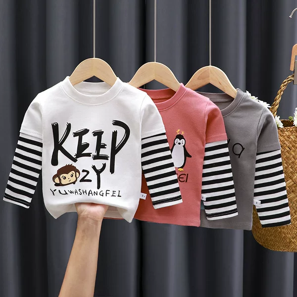 Spring and Autumn Kidsren's Bottoming Shirts, Boys' Cartoon T-Shirts, Baby Girls' Long-Sleeved Tops, Baby Cute T-Shirts, Kidsren's Clothes