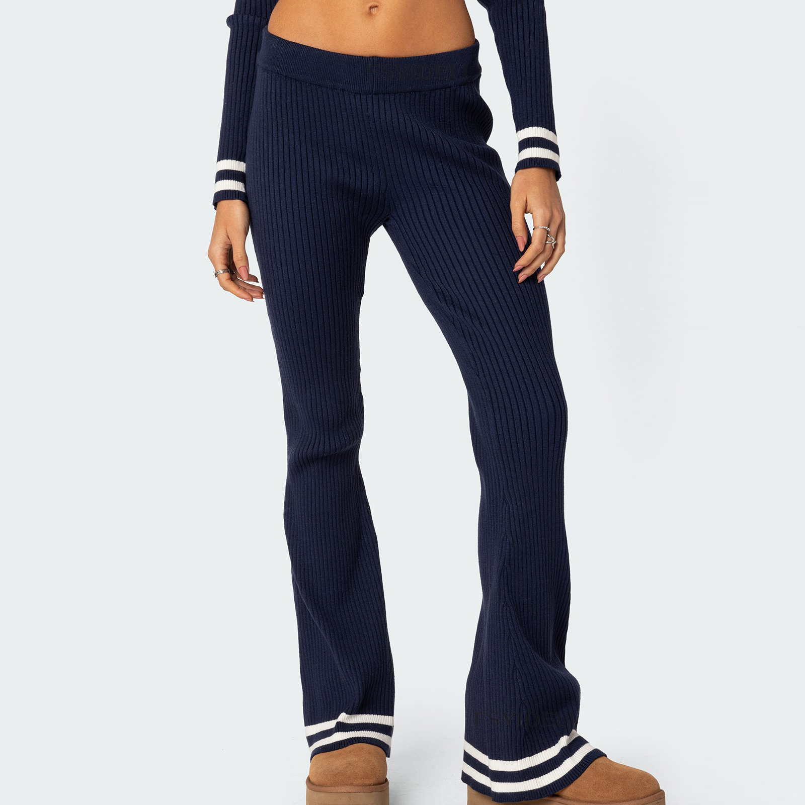Damer Casual och mångsidig stand-up krage slim-fit topp + byxor casual tröja i två delar_voghion.com