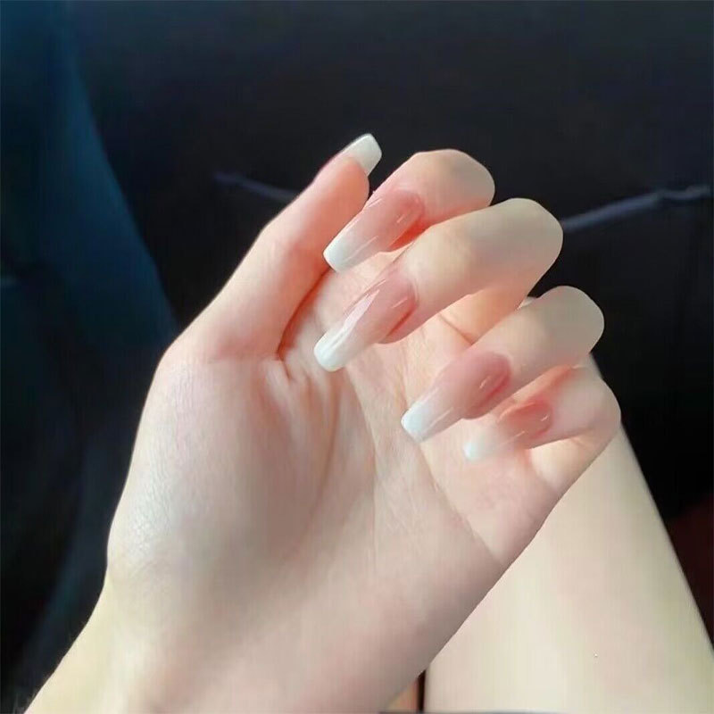 Parches de uñas largos trapezoidales blancos estilo francés, parches de uñas especiales para arte de uñas de verano fresco, hechos a mano.