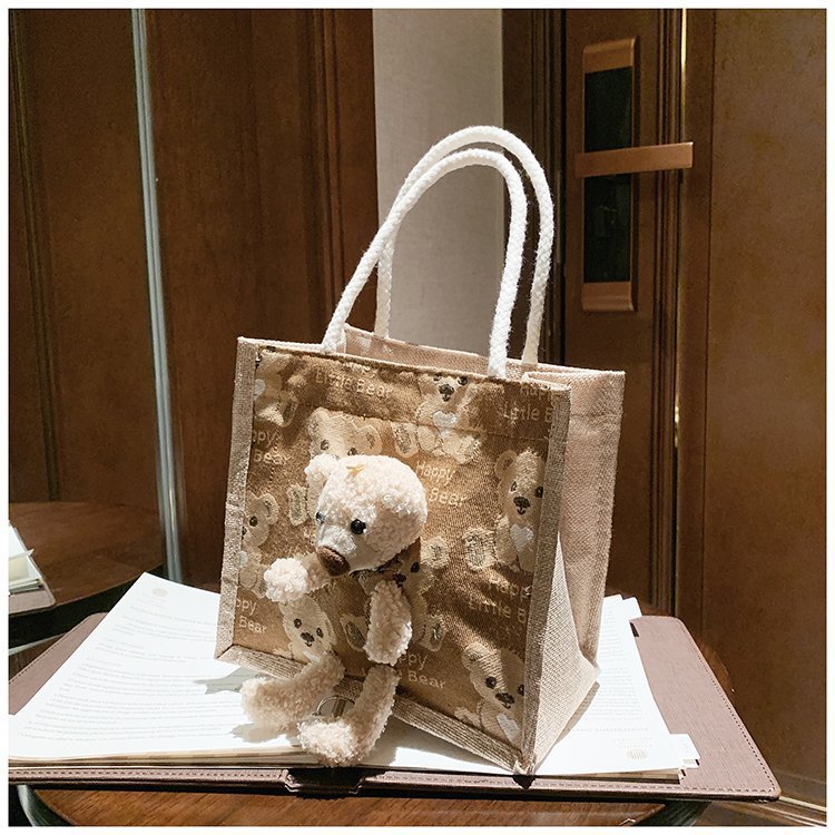 Portable lunch box, canvas bag 2021 new Korean version Instagram college student class bear tote bag undefined