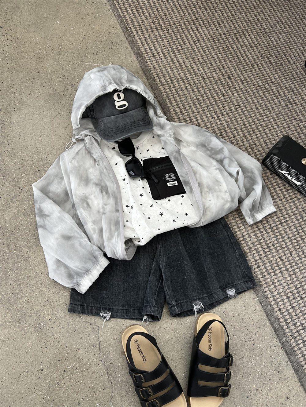 Summer new boys' and girls' lightweight tie dye hooded outerwear, children's ink sunscreen skin, air-conditioned_voghion.com