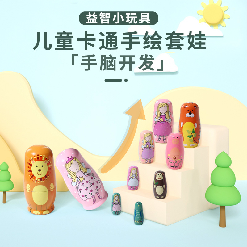 Muñeca rusa pintada de cinco capas Pintura de color de 5 capas Muñeca de madera pintada a mano establece todo tipo de muñeca hecha a mano al por mayor