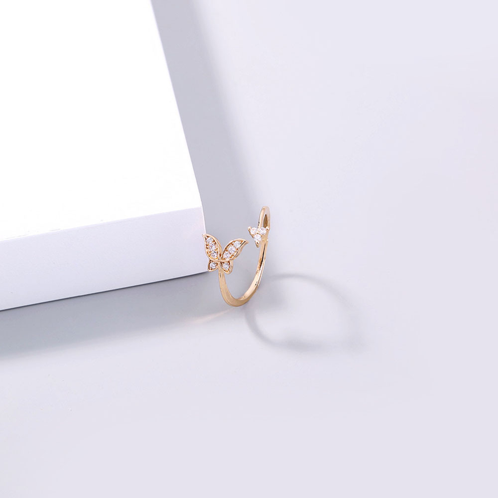 Mode Mikro-eingelegte Goldene Mini Zirkon Schmetterling Öffnung Verstellbaren Ring display picture 3