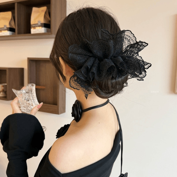 Francés de alto nivel sensación de malla de encaje super grande anillo de cabello para mujeres 2025 nuevo cabello de anillo de intestino grueso cuerda de cabello adornos de cabello