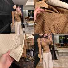 以慕姿韩系新款半开领坑条针织打底衫女长袖修身显瘦内搭上衣女