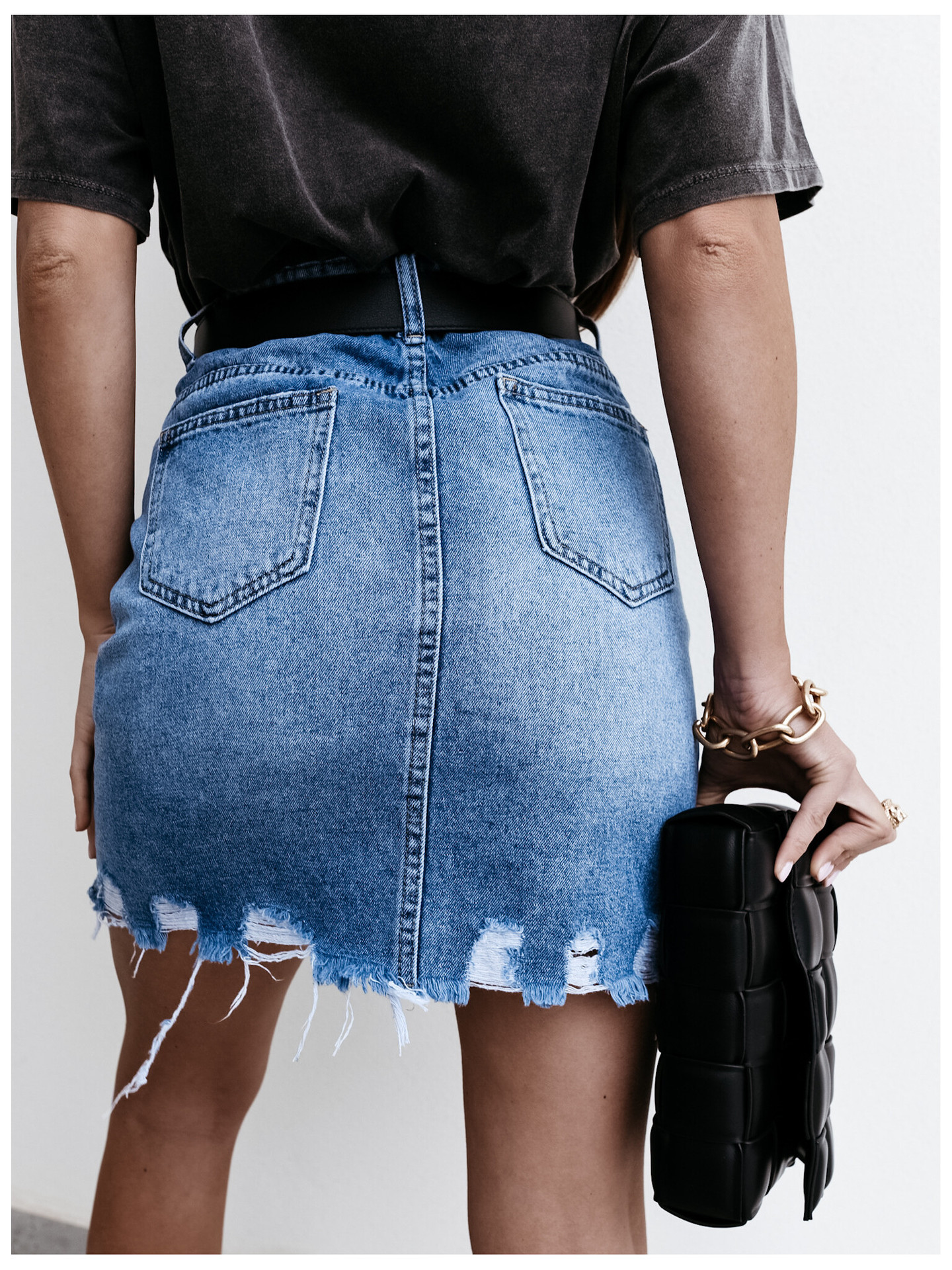 Fringed Ripped Denim Skirt NSHM65589