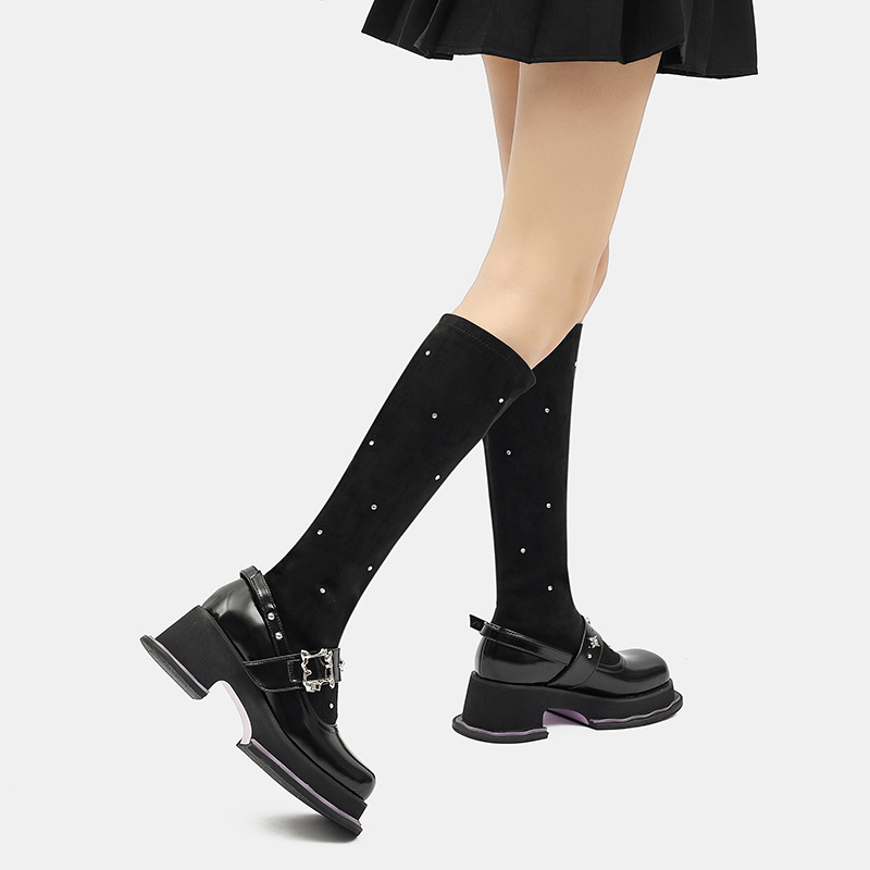 Demi-season suede Mary Jane shoes platform