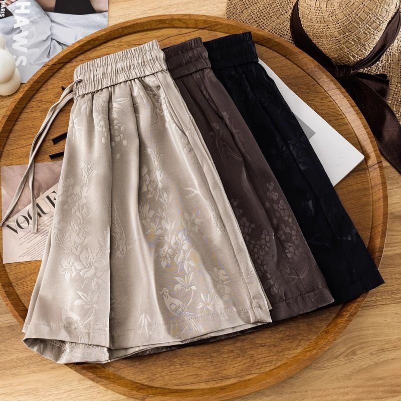 2026 New Style Chinese-Style Wide-Leg Shorts for Women, Summer Thin High-Waisted Plus-Size Loose Casual Slimming Cool Straight Pants