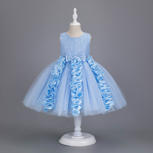 Amazon New Children's Dress Asymmetrical Skirt Net Fabric Puffed Skirt Sleeveless Elegant Birthday Party Princess Dress
