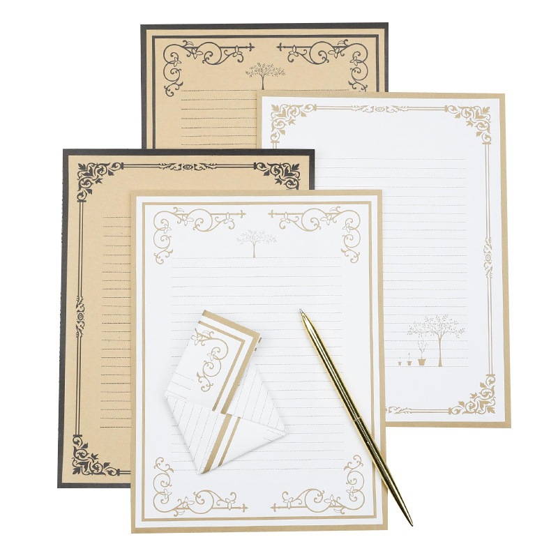 Papel kraft retro de estilo europeo, papel de carta floreciente, carta de amor manuscrita para novia, estudiante, membrete de confesión 8