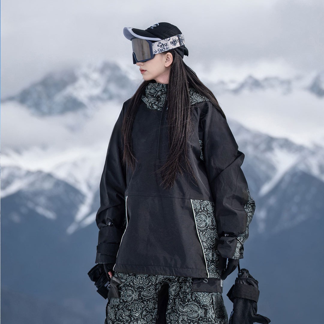 LDAB black paisley ski suit trendy brand set 2026 new windproof and cold-resistant couple's single and double board jacket and pants