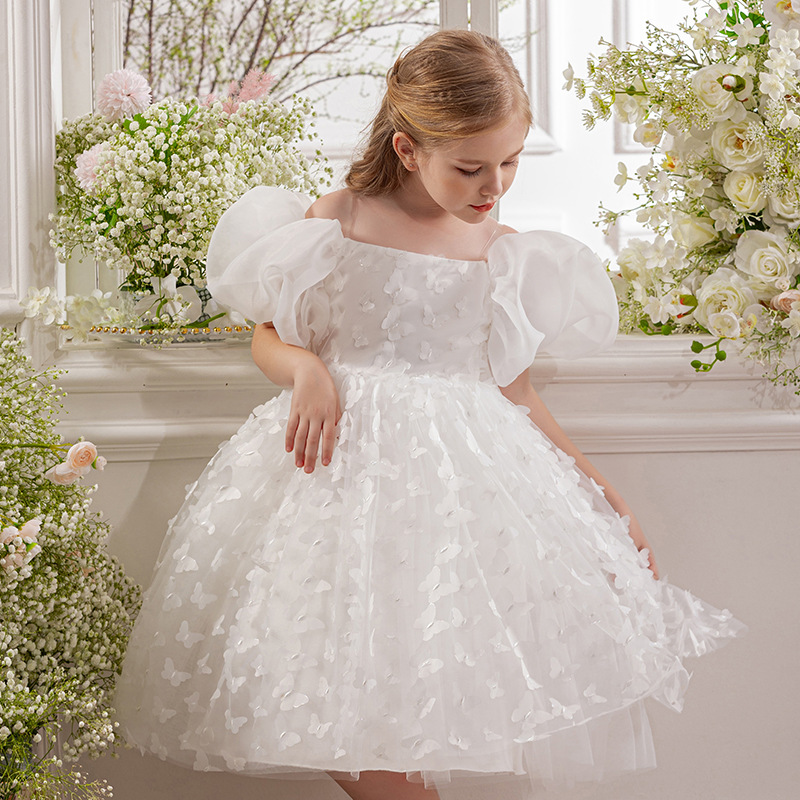 Cross-Border Export Girls Puff Sleeve Princess Dress Kidsren's Birthday Dance Piano Performance Flower Girl Wedding Banquet Dress Gauze Skirt