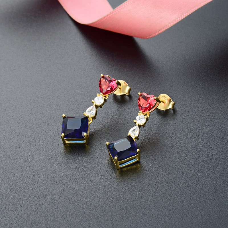 Estilo coreano simple elegante encantador Zircon Stud pendientes S925 plata esterlina pendientes de cristal cuadrado con incrustaciones de oro para las mujeres