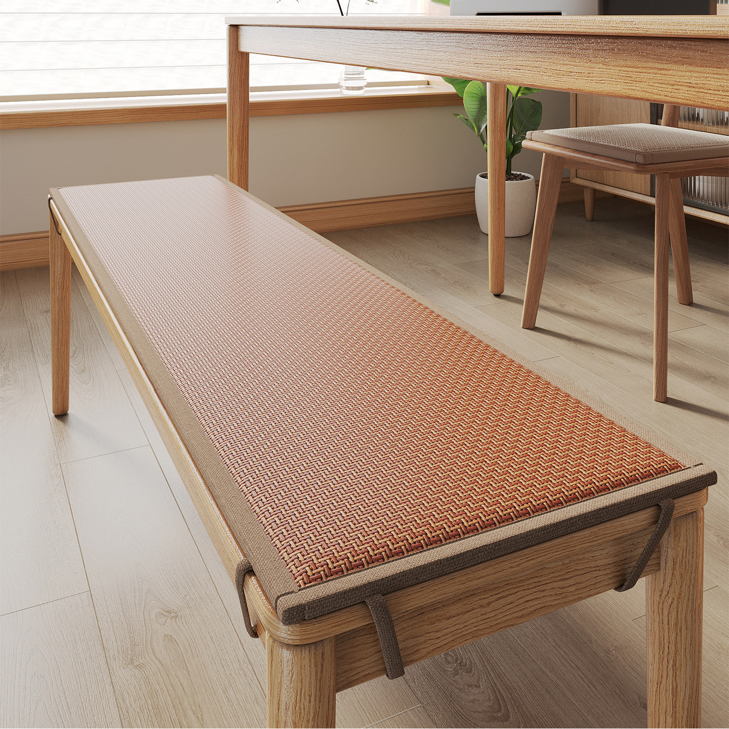 Verano fresco de madera sólida, cojín de asiento largo